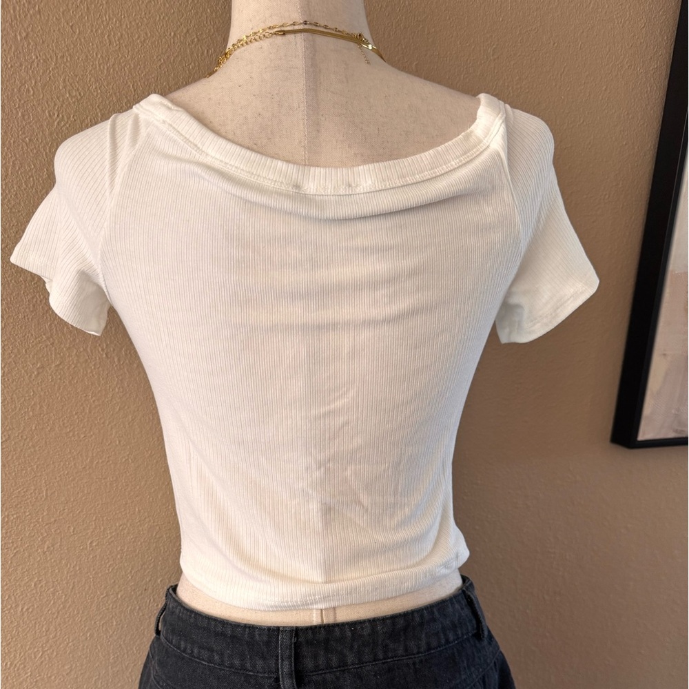 White Off-Shoulder Crop Top - Picture 5 of 8
